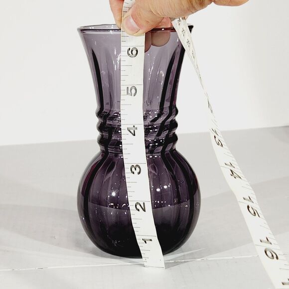 Indiana Glass Flower Vase Plum Swirl Purple Amethyst 6.5in Vtg USA Round #31508 - Picture 6 of 6